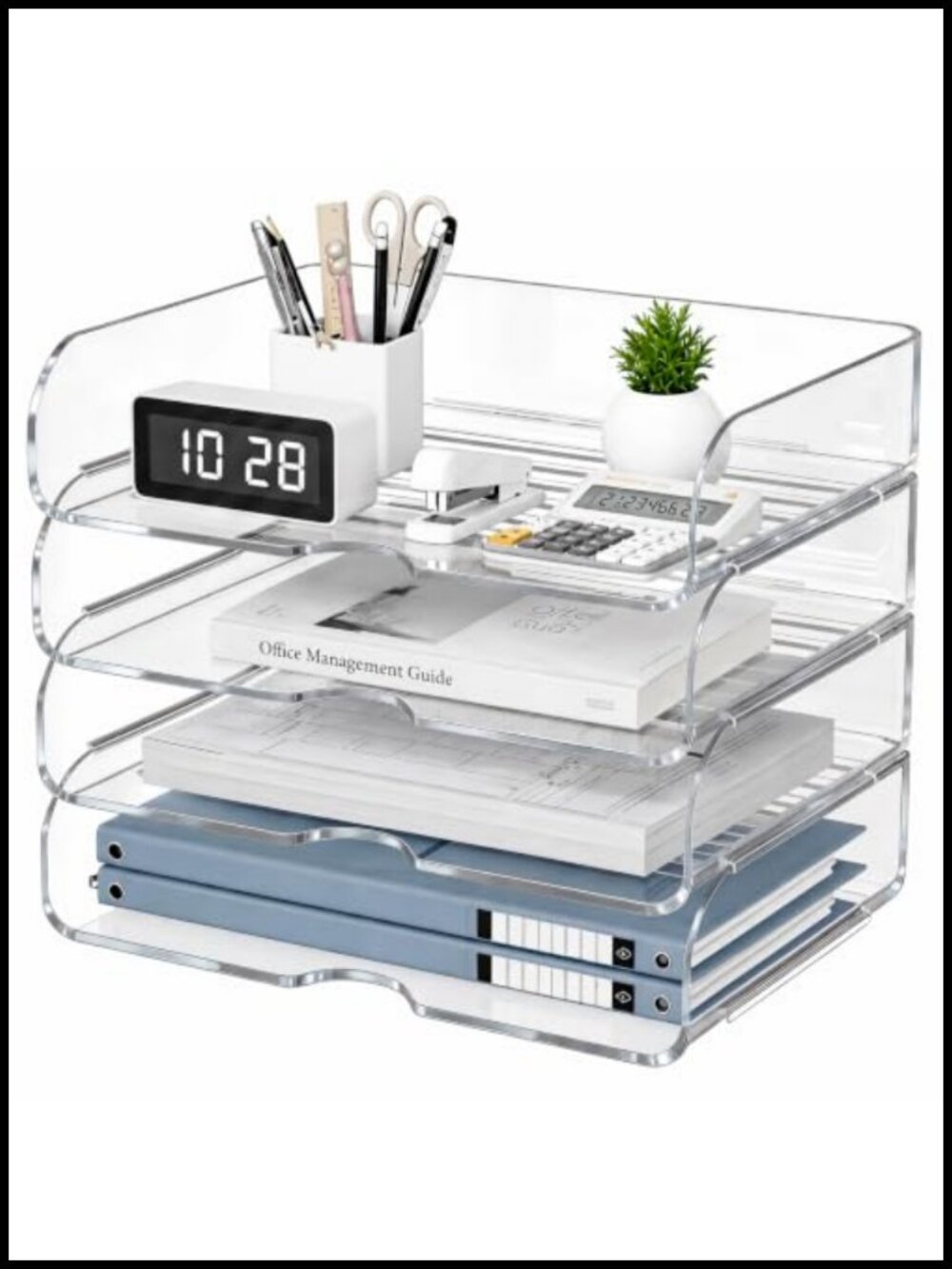 4 Tier Acrylic Letter Tray Organizer A4 Paper Desk File Sorter